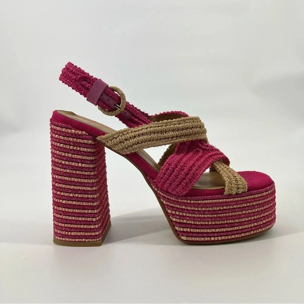 Castaner Fulvia Pink Woven Strappy Platform Colorful Tropical Resortwear Heels